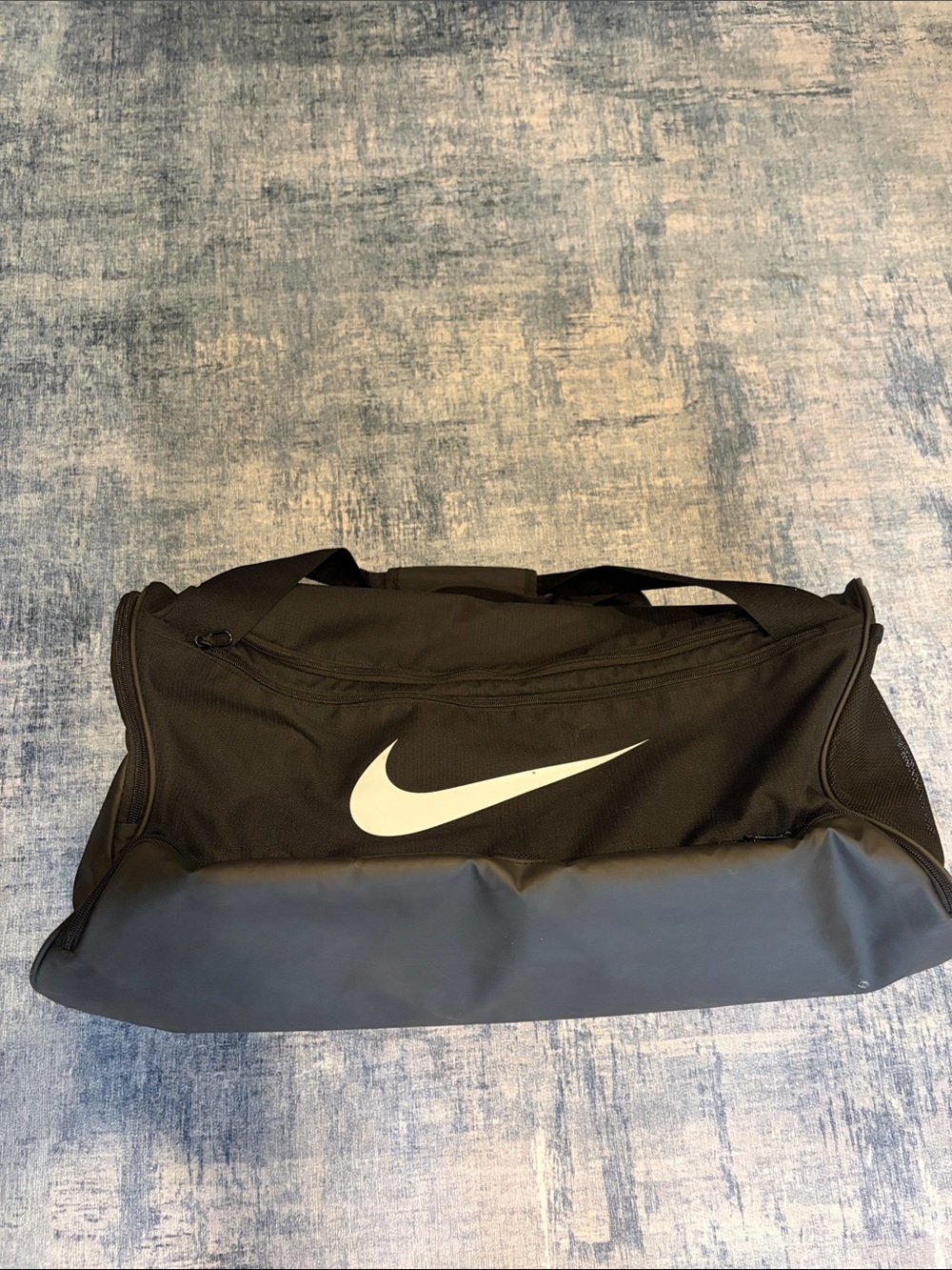 Nike Black Duffel with White Swoosh - Men's Sports Bag